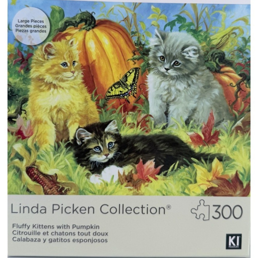 300 Piece Puzzle fluffy kittens in a pumpkin patch Fall Colors Butterfly Corn